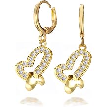 Gemini Womens Gold Filled Love Heart CZ Diamonds Dangle Leverback Small Hoop Earrings Gm100