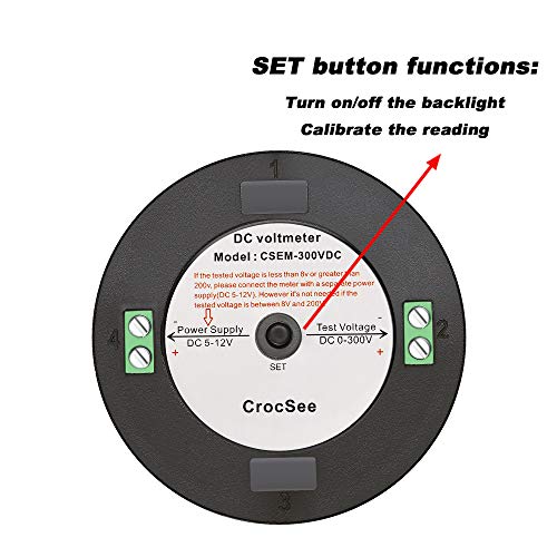 CrocSee DC 0~300V LCD Display Digital Voltmeter Voltage Meter Gauge Tester for Car Motorcycle Boat Marine Vehicle Truck RV Battery Monitor Calibratable Round Panel