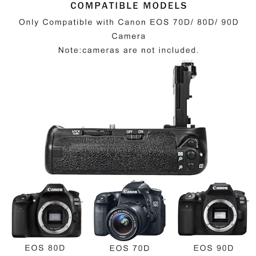 Image of BG-E14 Battery Grip for Canon EOS 70D /80D /90D DSLR Camera,Which Can Be Bsed with Replace 2 Canon E6 or 6 AA Rechargeable Lithium-ion Batteries.