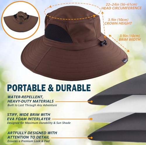 Image of Wide Brim Sun Bucket Hat, Waterproof Boonie Hat for Men & Women | UPF 50+ UV Protection, Adjustable Fit, Chin Strap & Sweatband, Foldable Durable for Fishing Hiking Garden Beach