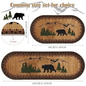 2 pcs bear non skid rug rustic lodge theme area rug with bear and cub scene cabin rug bear farmhouse rug winter kitchen cabin rug christmas bear decor for home bathroom bedroom living room  urban country home decor