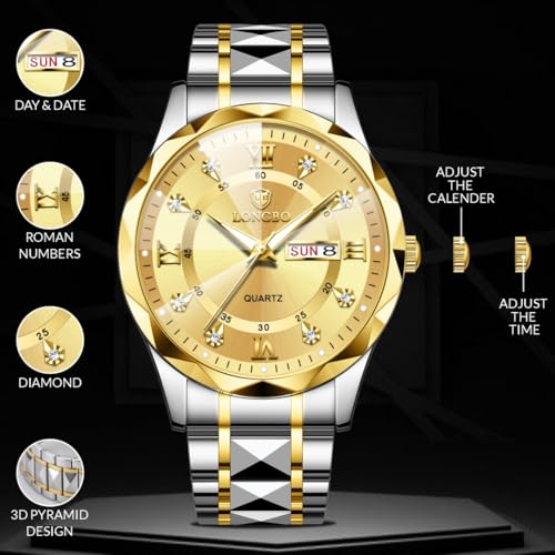 Image of LONGBO Zenith Diamond Analog Watch for Men Business Stainless Steel Watches Luxury Men's Wristwatch | Birthday Gift for Men | Gift for Husband | Gift for Brother