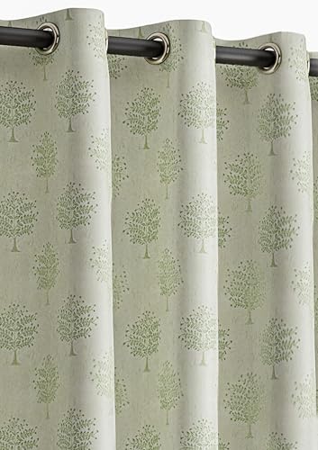 Image of Yellow Weaves 2 Pcs Jacquard Tree Eyelet Long Door Curtain - Perfect for Home, Office, Bedroom, Living Room & Balcony - 9 Feet (Pastel Green)
