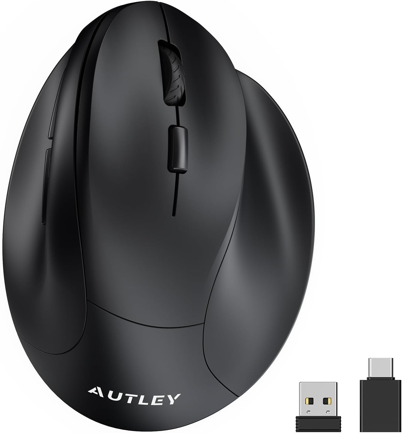 AUTLEY Ergonomic Mouse for Large Hands, Rechargeable Vertical Mouse, 2.4GHz Wireless Computer Mouse for Windows/macOS - 6 Buttons, Low Power Warning, 800/1200/1600 DPI, Black