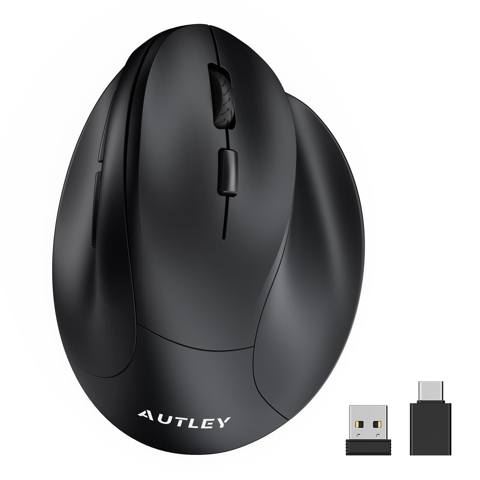 AUTLEY Ergonomic Mouse for Large Hands, Rechargeable Vertical Mouse, 2.4GHz Wireless Computer Mouse for Windows/macOS - 6 Buttons, Low Power Warning, 800/1200/1600 DPI, Black