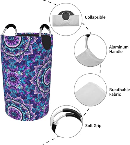 Dujiea 82L X-Large Laundry Basket Tall, Mandala Purple Collapsible Laundry Hampers With Aluminium Handles Big Clothes Basket Kids Laundry Bin Round Storage Basket For Dorm Room #TOP3
