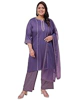 SIRIL Women's Plus Size Chinnon Embroidery A-Line Kurta Plazzo with Dupatta Set (35KBD444-XL_Pastel Purple)