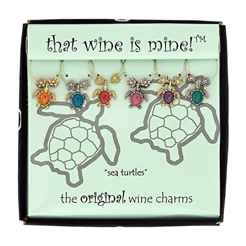 Wine Things 6-Piece Wine Glass Markers Wine Glass Charms Wine Glass Tags for Stem Glasses Wine Tasting Party, Wine Charm (Sea Turtles) Cover
