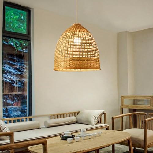 Lustre bambou tissé E27 suspension rétro industriel 40cm - 2