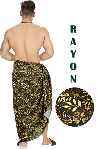 HAPPY BAY Men's Beach Holidays Cover Up Summer Long Sarong Wrap Beachwear Vacation Cover-Up Lava Lava for Men One Size Brown, Leaves3
