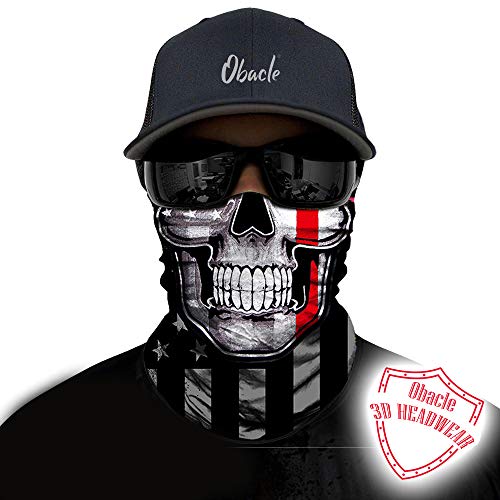Obacle Skull Face Mask Half For Dust Wind Uv Sun Protection Seamless 3D Tube Mask Bandana For Men Women Durable Thin Breathable Skeleton Mask Motorcycle Riding Bike (Flag One Red Line Flag Skull) #TOP1