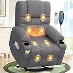 SQUEBILIFE Fernsehsessel Relaxsessel mit 45°Aufstehhilfe, Elektrisch TV-Sessel Wohnzimmer-Sessel mit Massagefunktion & Lendenwirbelheizung, Typ-C + USB-Anschlüsse, 2 Getränkehalter & 4 Seitentaschen