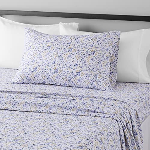 Image of Amazon Basics Lightweight Super Soft Easy Care Wrinkle Free Breathable Brushed Microfiber 3 Piece Bed Sheet Set with 14-Inch Deep Pockets, Twin, Blue Floral, Kids, Men & Women Bedding