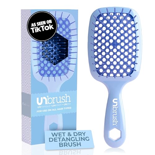 FHI Heat UNbrush Detangling Brush for Pain-Free Brushing on All Wet or Dry Hair Types — Durable DuoFlex Anti-Static Bristles, Lightweight Handle, Vented Hair Brush, Periwinkle Light Blue