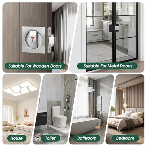 Pocket Door Lock 4Pocket Door Latch with Indicator Light, Silver Privacy Square Pocket, Barn Lock Hardware for Privacy Sliding Door Bifold Door miniatura 4