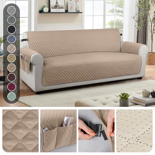Image of TAOCOCO Sofa Protector 4 Seat Sofa Cover,Sofa Slipcovers with Storage Pockets,Anti Slip Couch Chair Covers,Washable Settee Cover for Pets(Brown)