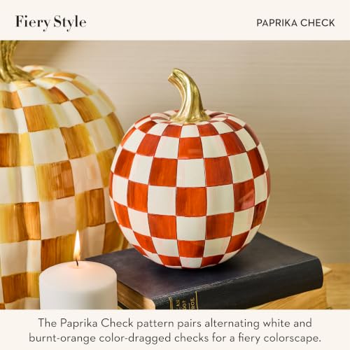 Image of MACKENZIE-CHILDS Resin Pumpkin, Small, Dark-Red-and-White Paprika Check