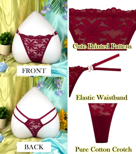 Image of Banamic Sexy Thongs for Women G-String Thongs with Double Straps Panties | Floral Pattern, Lace Breathable Fabrics, Elastic, All-Day Comfort for Romantic Dates, Daily Wear