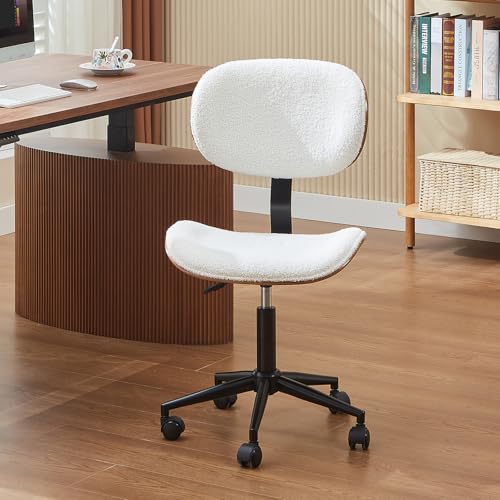 Bestier Small Office Chair with Bentwood Back Support, Armless Desk Chair with 360° Swivel, Height Adjustable Computer Chair with Wheels, PU Leather Modern for Office, Small Space, Black Bla