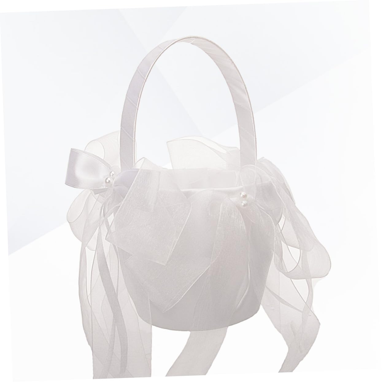 PRETYZOOM 3pièces Panier à Fleurs De Mariage Avec Nœud Tulle Pour Cérémonie Décoration De Mariage Et Événements Spéciaux Blanc