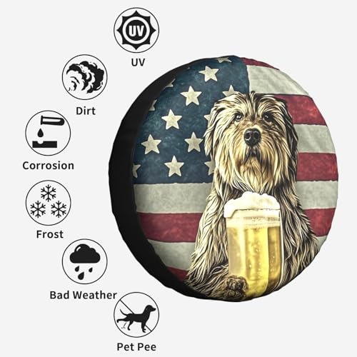 Image of American Flag Funny Schnauzer Dog Drinking Beer Spare Tire Cover Wheel Protectors UV Resistant Universal Fit for SUV Truck Rv Trailer Camper Travel 15 inch