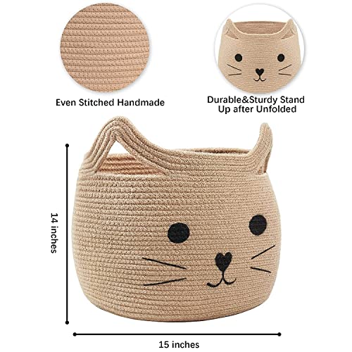 Image of ☆LBY ute Cotton Basket, Handcrafted Woven Storage Planter Basket for Home Decor, Multi-Purpose Bag with Handle for Living Room Bathroom Laundry & Toys cat shape (15 x 13 inch)