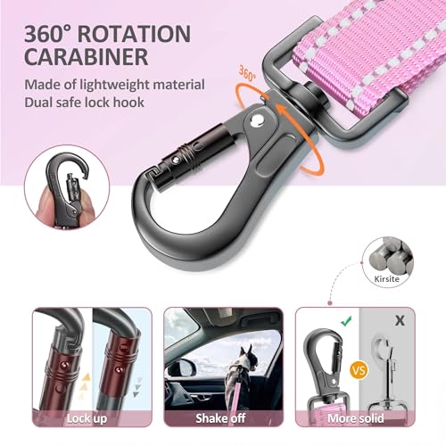 Image of IOKHEIRA Dog Seat Belt 3-in-1 Car Harness for Pets Adjustable Safety Seatbelt Nylon Reflective Bungee Fabric Dog Car Harness with Clip Hook Latch & Buckle, Swivel Zinc Alloy Carabiner (Pink)