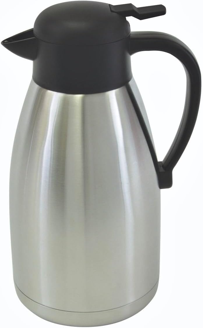 TrueCraftware- 1.9 Liter/ 64 oz Push Button Coffee Server Stainless Steel Interior & Exterior- Coffee Carafes for Hot Liquids Hot Water Urn Coffee Carafe Insulated Stainless Steel For Hot Drinks