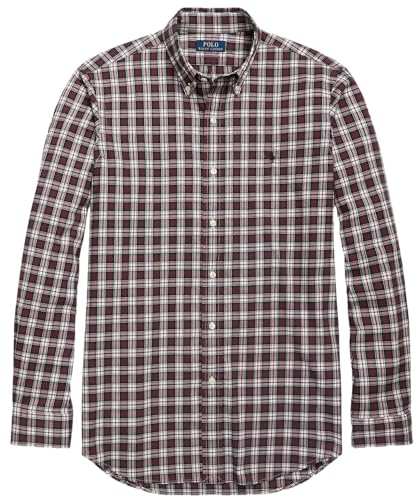 POLO RALPH LAUREN Chemise Oxford classique à manches longues pour homme, Plaid rouge blanc, XX-Large