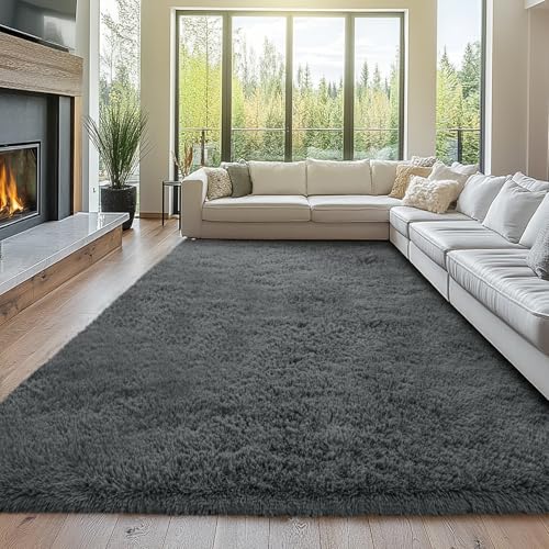 Fluffy 8×10 Area Rug Living Room: Shag Grey Area Rugs for Bedroom- Large Plush Soft Gray Rugs for Living Room- Fuzzy Modern Carpets for Bedroom, Kids Room Decor (Grey, 8x10Feet