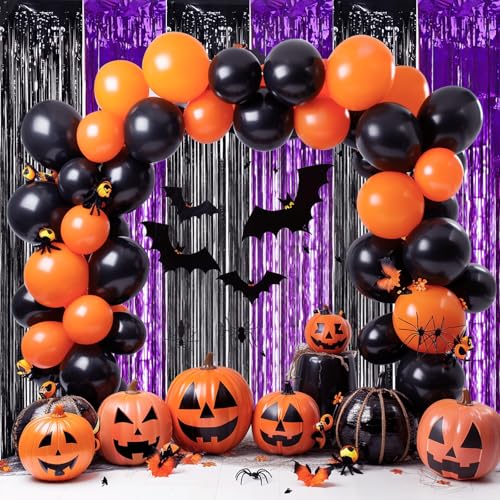 Image of TONIFUL 2Pcs Black Purple Door Streamers,Photo Booth Backdrop Metallic Streamers Foil Fringe Curtains for Birthday Christmas New Year Bachelorette Halloween Party Streamers Decor