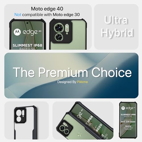 Image of Pikkme Ultra Hybrid Back Cover for Moto Edge 40 | Raised Edges |Crystal Clear Transparent | Full Camera Protection Bumper Case (Black)