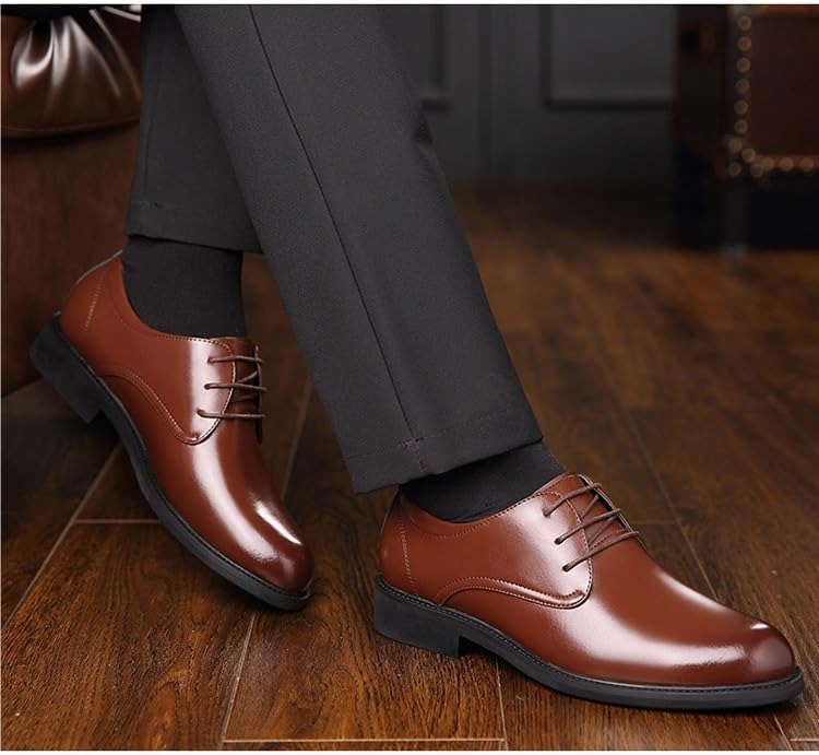 Dress Shoes for Men Lace Up Round Toe Faux Leather Solid Color Derby Shoes Low Top Anti-Slip Slip Resistant Business