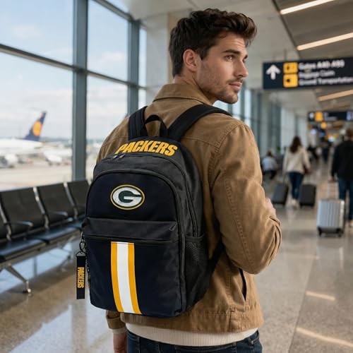 Image of NFL Green Bay Packers Backpack - Triple Stripe Wordmark Design with Keychain