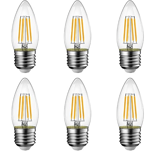 6 Pack E27 LED Filament Candle Bulb C35, Dimmable 4W Warm White 2700K Edison Screw ES, Vintage LED Candle Light Bulbs