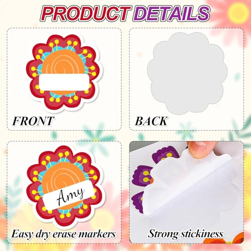 Image of Whaline 90 Pcs Back to School Floral Name Tag Stickers Colorful Funny Flower Shape Nameplates Self-Adhesive Label Decals for Students Desk Classroom, 9 Designs