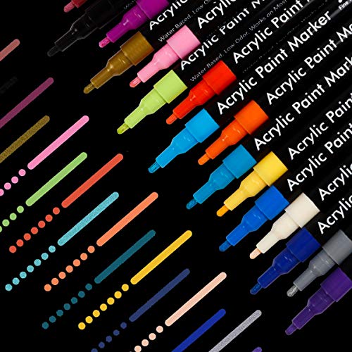 Acrylic Paint Markers, 36 Colors Medium Point Acrylic Paint Pens Set, Permanent Water Based, Great for Rock, Wood, Fabric, Glass, Metal, Ceramic, DIY Crafts and Most Surfaces by Smart Color Art