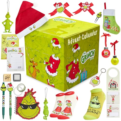 Grinch Calendario Adviento 2025 Adultos Adolescentes Calendário Cuenta Atrás para Navidad Decoración Navideña Papelería Calcetines Llaveros
