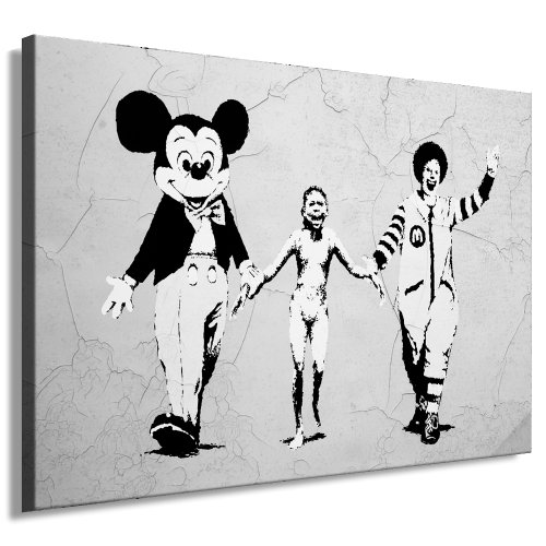 Fotoleinwand24 Bild auf Leinwand - Banksy Graffiti Art Silvertongues AA0124 / Schwarz-Weiß / 120x100 cm