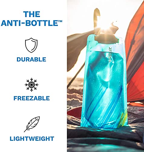 Vapur, Collapsible Water Bottle- 1 Liter, 33 Ounces- Reusable Leak Proof Water Bottles With Carabiner For Working Out, Camping, Backpacking, Hiking, & Travel!, Water Element Anti-Bottle Blue #TOP3