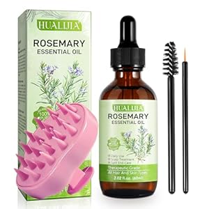 Rozemarijnolie voor haar en hoofdhuid, 100% biologische haarolie voor een gezonde haargroei, voor nat en droog haar, zachte hoofdmassageborstel