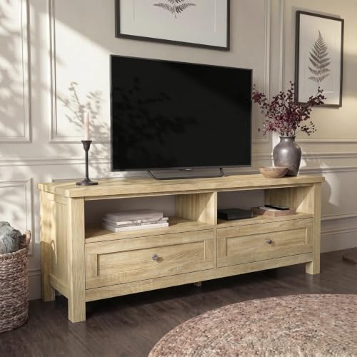 Blisswood TV Unit for 4050 Inch TVs Painted Wooden TV Stand & Console with 2 Drawers & 2 Open Shelves 120cm Entertainment Unit Cabinet for Living Room Bedroom Space Saving (Oak)