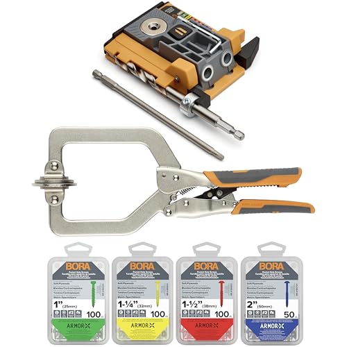 Image of BORA Automatic Mini Pocket Hole Jig Kit with 3 inch Face Clamp & 350pc Screw Set Auto-Adjusting Portable Pocket Hole System for Woodworking Best Drill Jig for Angled Holes Pocket Screw Jig Tool Set