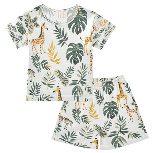 senya Short Sleeve Pajamas Sets Summer Cotton Sleepwear Giraffes and Leaves