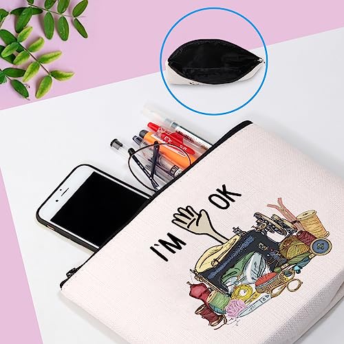 Image of GJTIM Quilting Themed Gift Sewing Gift Sewing Storage Bag Stitching Makeup Bag For Quilters Seamstress Tailors Sewing Lovers (OK Sewing Bag)