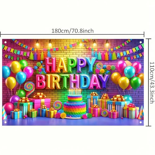 Image of BlissYard Rainbow Birthday Decorations 71x43 Inch Decoration | Birthday Party Backdrop with Colorful Balloons for Surprise Parties, Events and Wall Decor