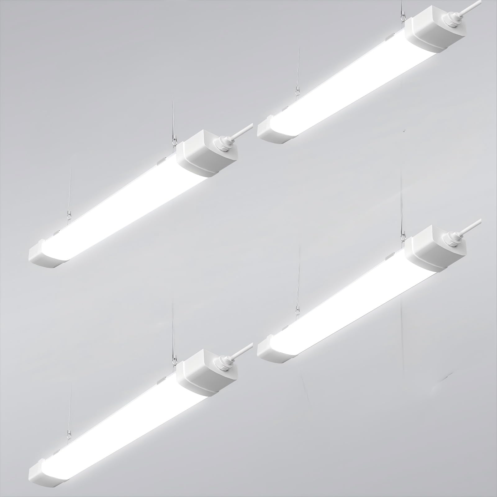 Viugreum Lot de 4 Réglette LED 120cm Connectable, IP66 Étanche 40W 4000LM Neutre Blanc 4500K, LED Lampe Fluorescente avec Chaîne Suspendue, Néon Led Garage Plafonnier pour Salle de Bain, Bureau