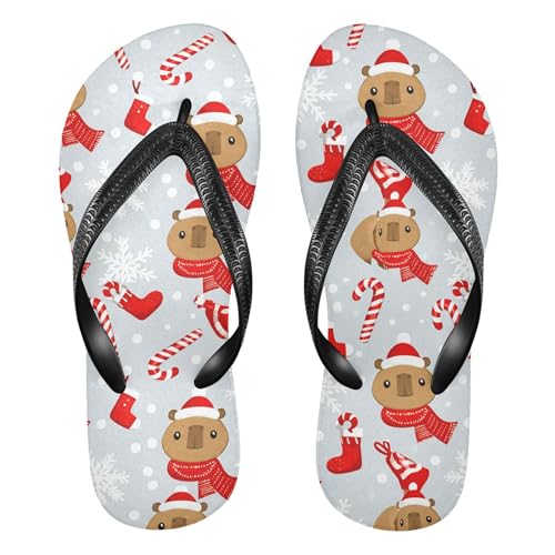 Burbuja Capybaras Wearing Christmas Hats Flip Flops for Women Men, Soft Thong Sandals Rubber Slippers for Pool Beach Essentials