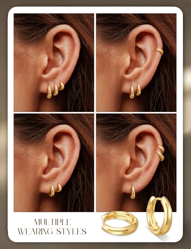 Kenivira 18K Gold Plated Hoop Earrings for Women,Small Chunky Hoop Earrings Set,Huggie Thick Earring Hypoallergenic,Chunky Hoops Non Tarnish - image 5