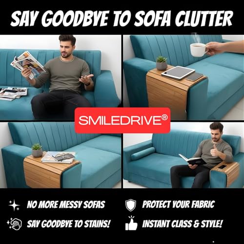 Image of SMILEDRIVE Sofa Armrest Tray | Teakwood Cough Tray | 18x12 Inches - 1 Unit | Dining Table Mat Suitable for Food, Drinks, Snacks, Cups, Mugs | Water Resistant & Stain Proof | Made in India